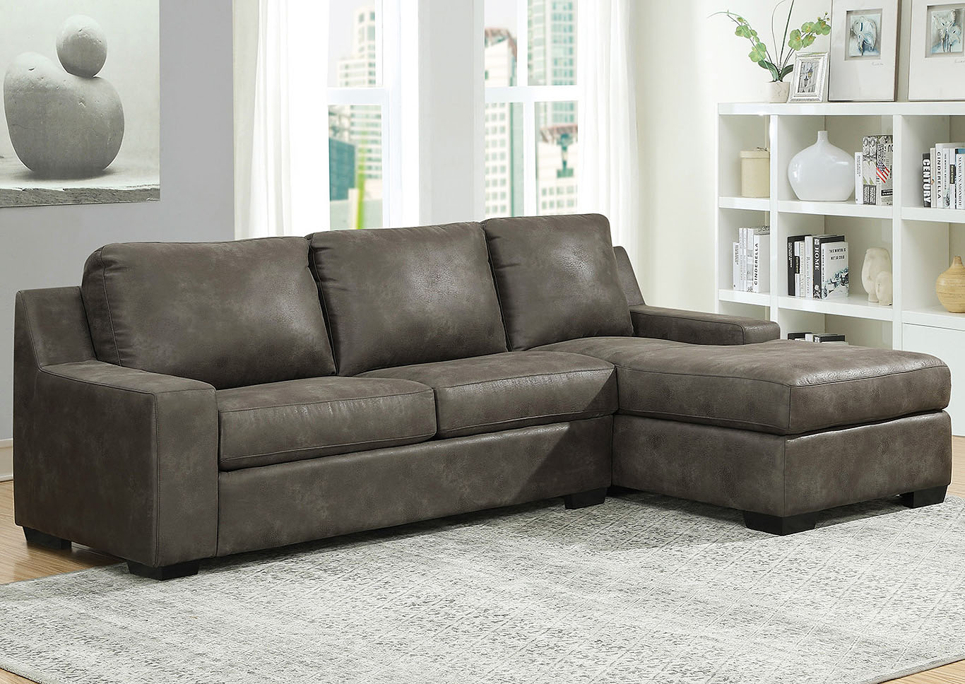 Michelle Charcoal Track Arm Sofa Chaise,Taba Home Furnishings
